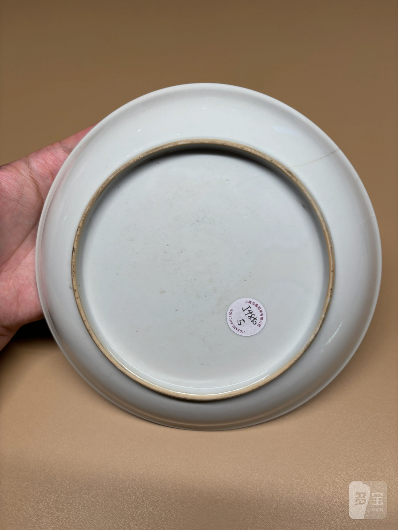 清道光 蓝料彩花蝶纹盘 - 图3